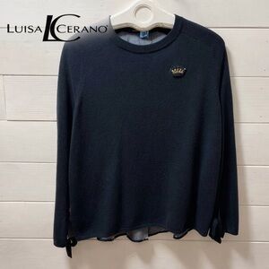 LUISA CERANO – Navy Wool-Silk-Cashmere Sweater with Embroidered Back (US 10)